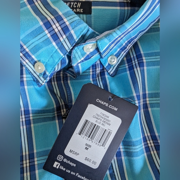 NWT Chaps Blue Plaid Button Down Shirt - Picture 6 of 6